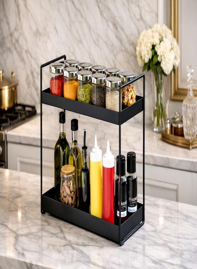 MLU 2-Tier Kitchen Countertop Organizer Rack | Premium Black Metal Spice & Oil Storage Stand | Space-Saving Condiment Shelf for Kitchen, Pantry & Dining - Image 2